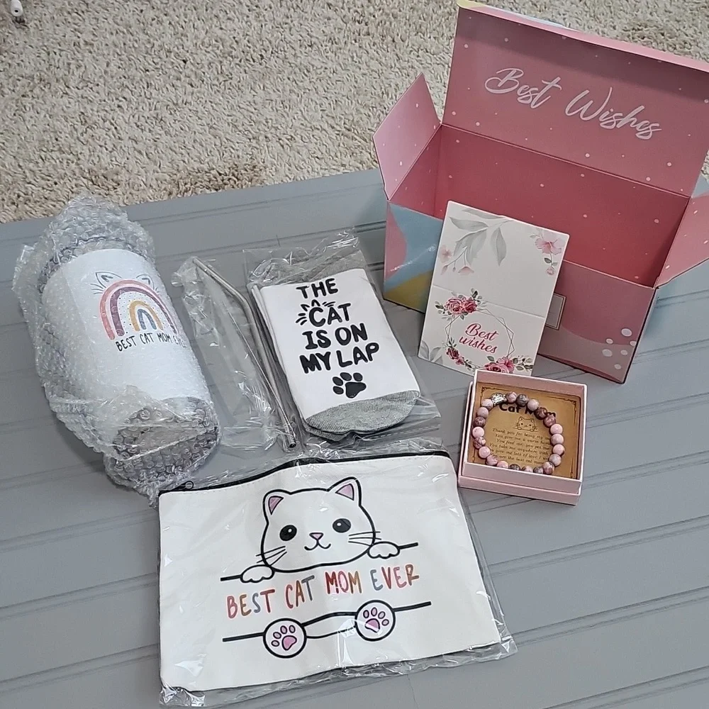 Cat Mom Gift Box, Tumbler, Bracelet Etc